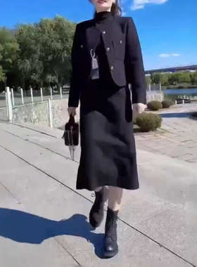 241061大爱美依缘2025网红爆款洋气名媛风纯色外套+半身裙显瘦女