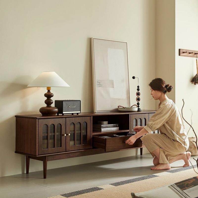 北欧小户型实木电视柜黑胡桃色客厅电视柜储物柜简约茶几组合木匠