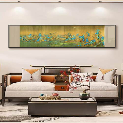 网红新中式王茶希孟千客里江山图装饰画厅条屏挂画沙景墙发背室字