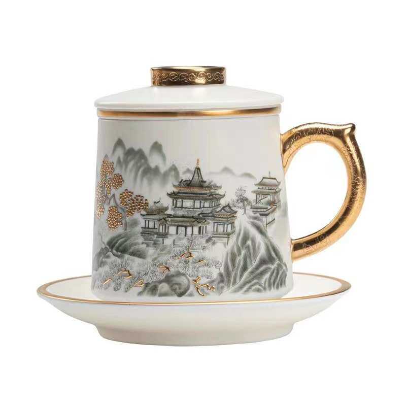 商务礼品定制杯泡茶茶杯杯杯羊脂玉会议茶水办公马克陶瓷水杯分离