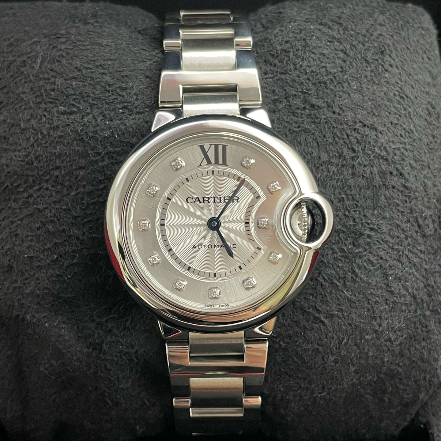 新款全套98新 卡地亚蓝气球系列钢自动机械表33MM女表W4BB0021