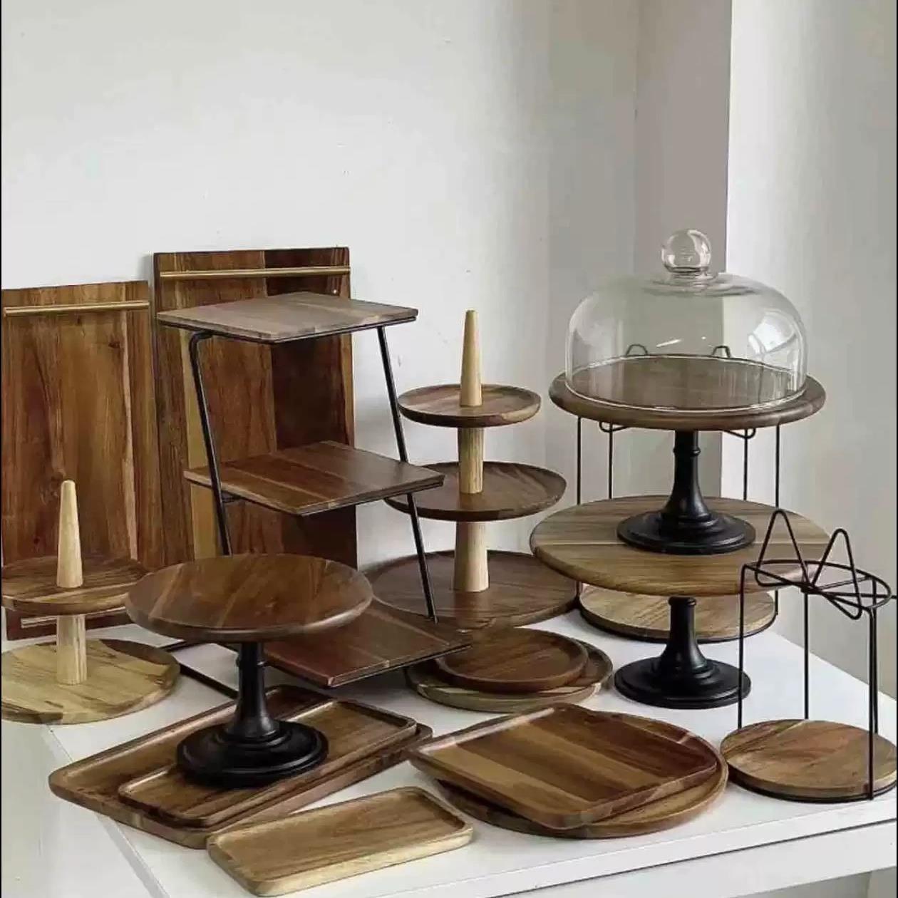 森系蝴蝶结木质点心盘甜品台蛋糕展示托 托盘冷餐茶歇摆台开 业聚