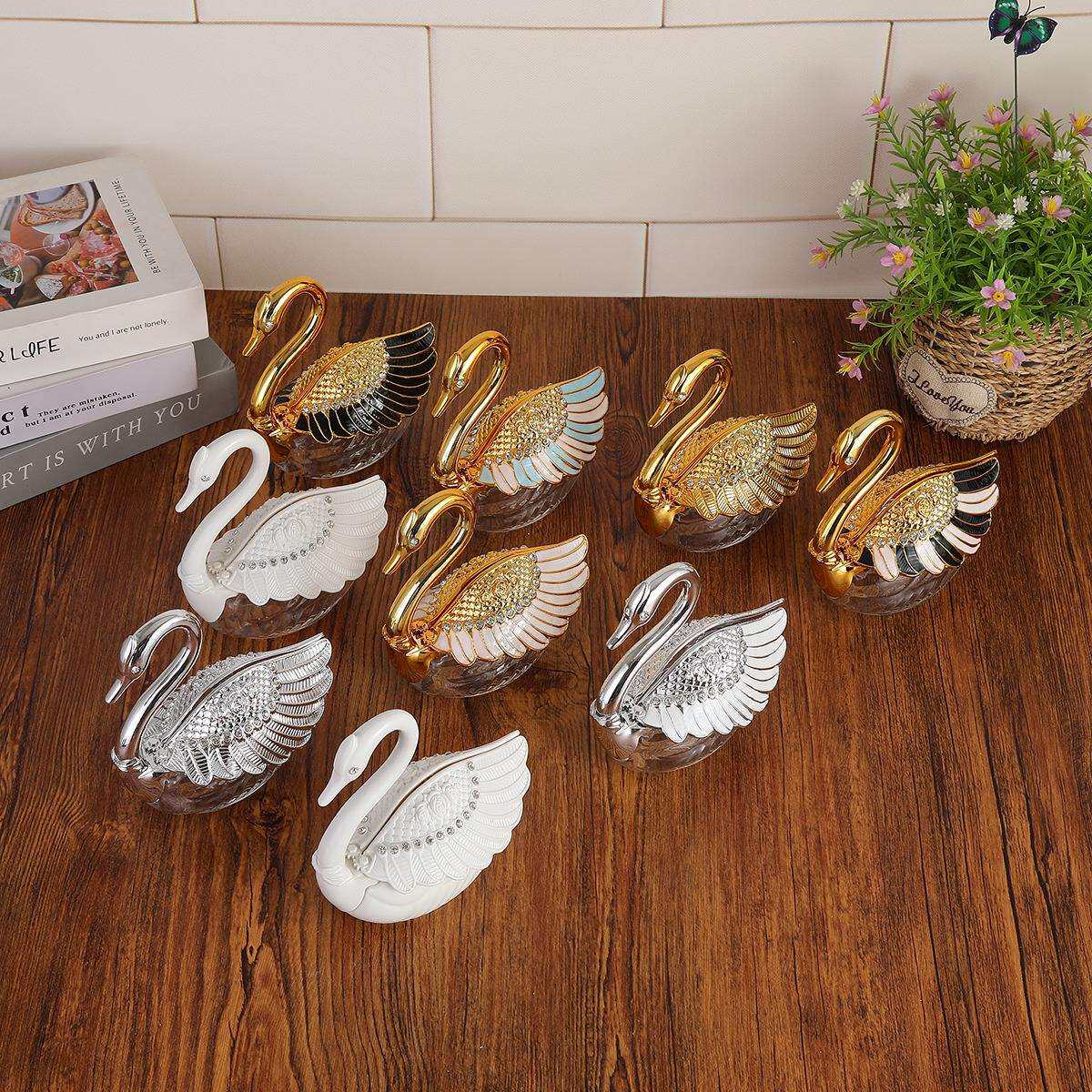 欧式塑料玻璃调味盒天鹅糖盅调味瓶新款家用厨房用品带勺子套装