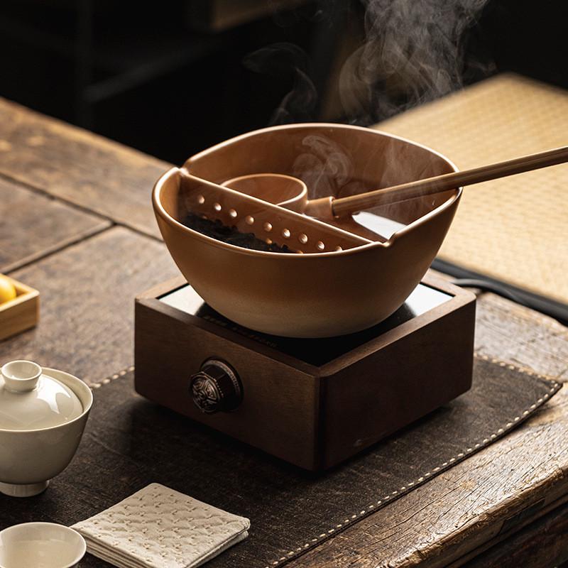 弥言胡桃木电陶炉家用煮茶套装银壶陶壶铜壶泡茶炉围炉煮茶1000W