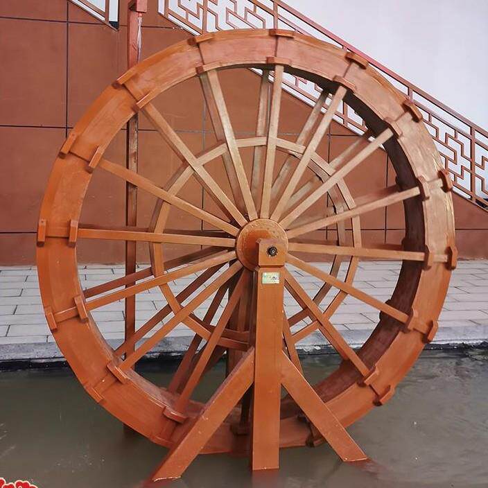 户外防腐木景观水车流水摆件园林大型实木脚踩木制仿古手摇水车轮