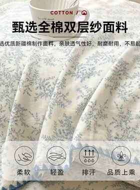 印花清新纯棉双层套纱床笠单100件床垫保护罩全XiaoPing包防尘床