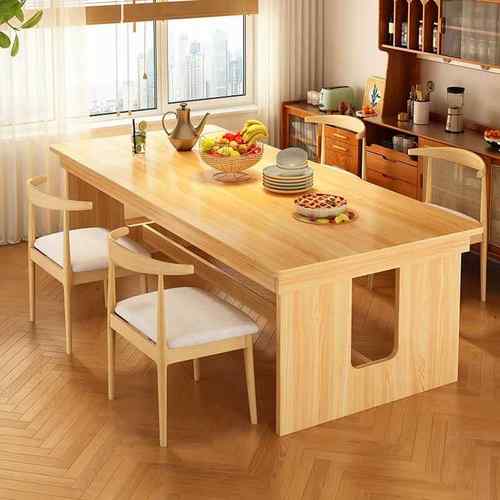 实木腿餐桌小户型吃饭桌家用长方形餐桌椅新中式家用阳台大板茶桌