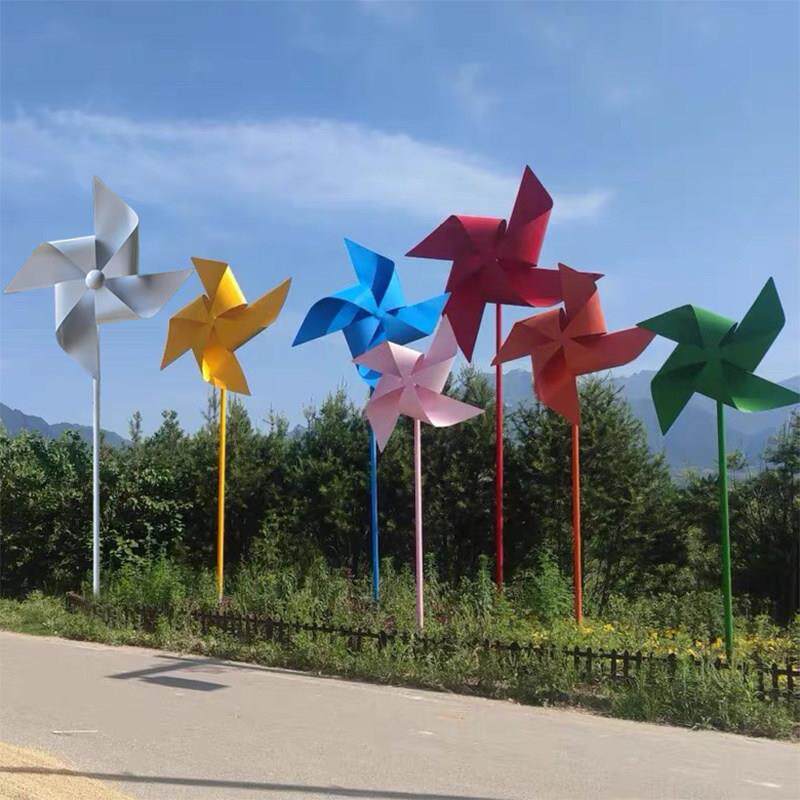 定制户外金属旋转铁艺风车摆件小区花园旅游景点公园布置景观装饰