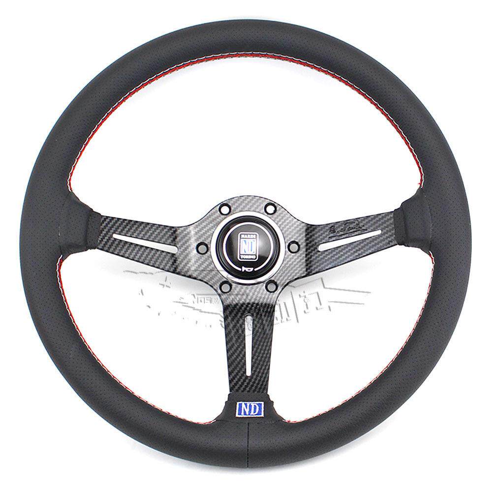 汽车改装赛车方向盘ND水转印碳纹色针皮转向盘14寸轻量化方向盘