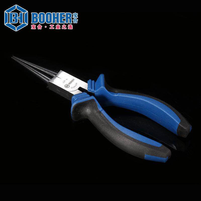 Booher宝合工具双色CrV圆嘴钳 BH2105506 6"/150mm非绝缘蓝黑手柄