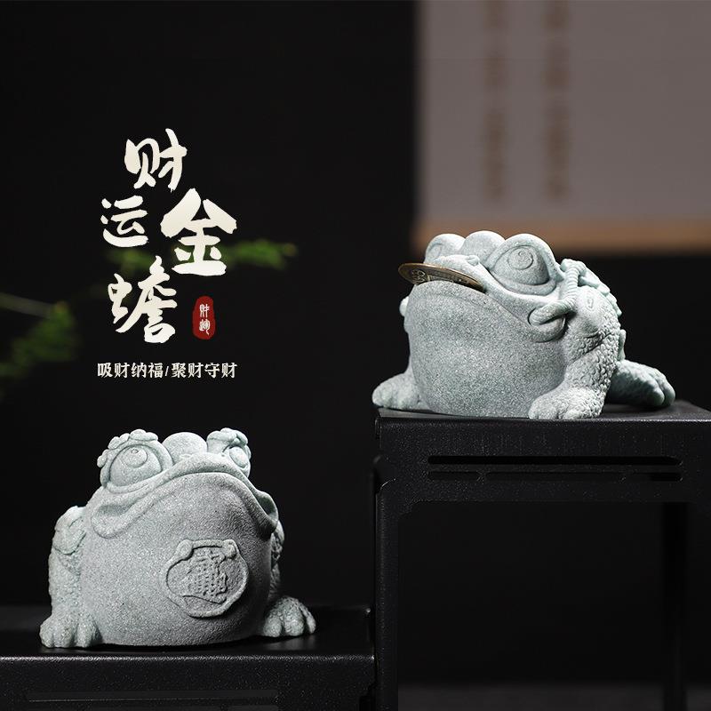工厂现货树脂仿青砂石桌面金蟾茶宠装饰摆件创意办公室小摆件礼品
