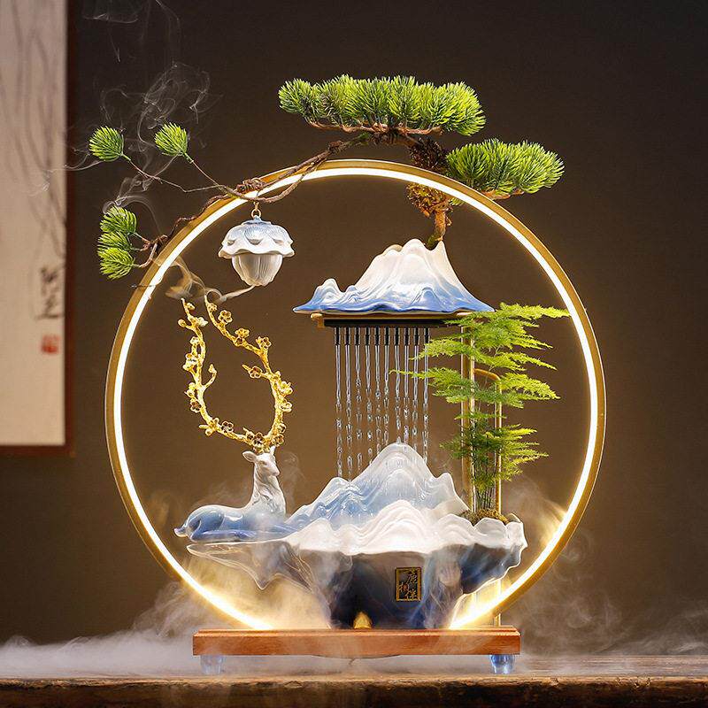 创意招财流水加湿器鹿生财摆件循环水玄关客厅公室乔迁开业礼品