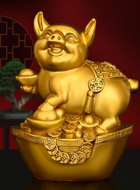 纯黄铜亥猪摆件金猪送福金钱元宝猪吉祥物家居客厅玄关工艺礼品摆