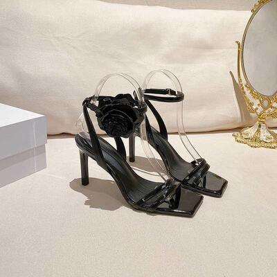 Fairy Za Square Head Silver Rhinestone Thin Diamond High Hee