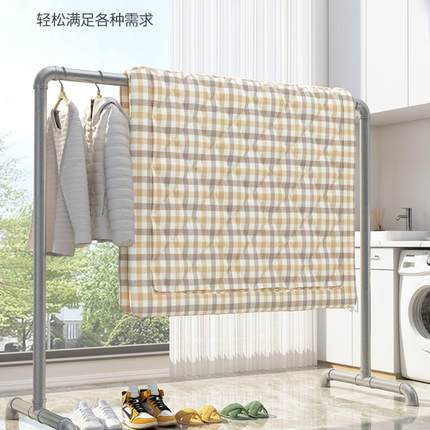 钢管晾衣架晾衣杆落地户外加厚简易单杆挂衣架家用宿舍地摊凉衣杆