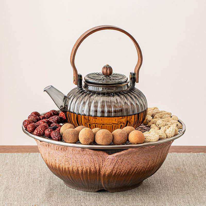 玻璃煮茶壶莲花电陶炉套装围炉煮茶家用耐高温提梁壶泡茶器茶具