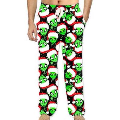 Men Leaf Print Pajama Pants Fitted Casual Homewear Sleepwear