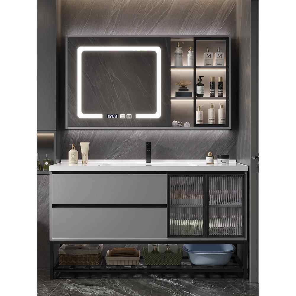 卫生间浴室柜陶瓷一体盆实木智能洗手洗脸台盆柜组合落地式洗漱台