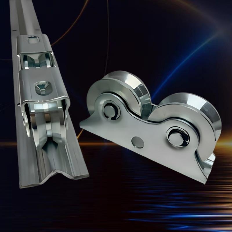 平移门轨道地轨滑轮U型V型方圆管定向移门双滑轮连体轮铸铁滚轮