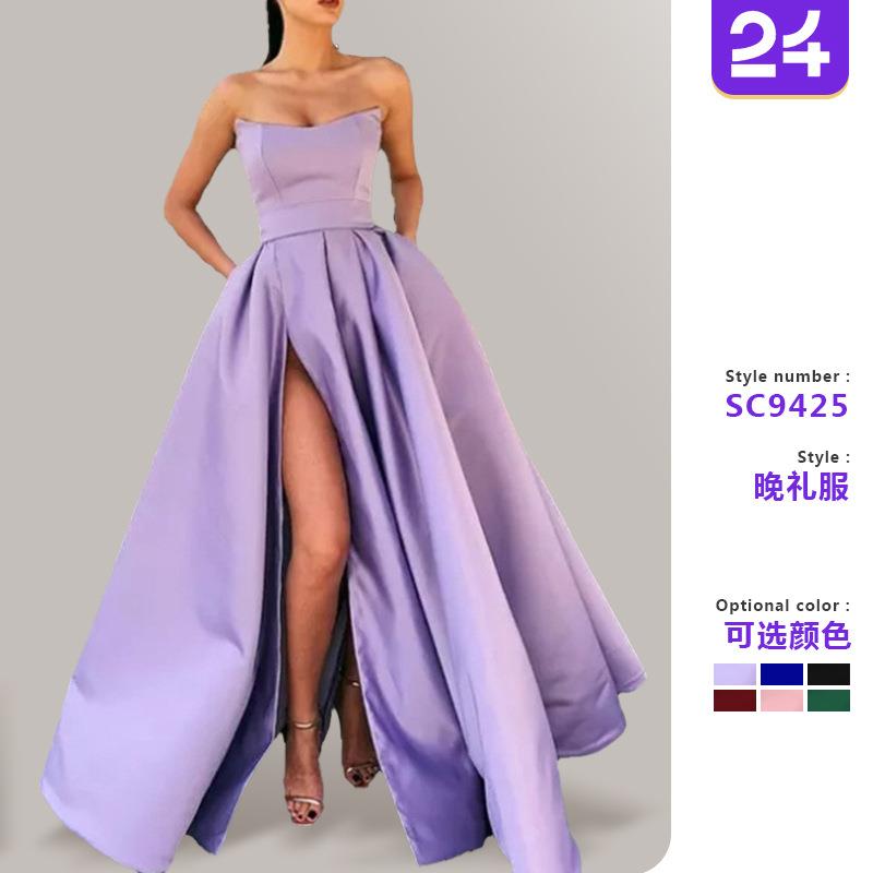Dress performance costume sexy tube top slit long banquet