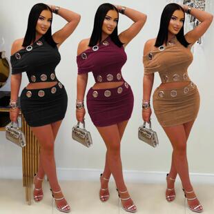Women's Sexy Velvet Hollow Out Asymmetrical Shoulder Top and