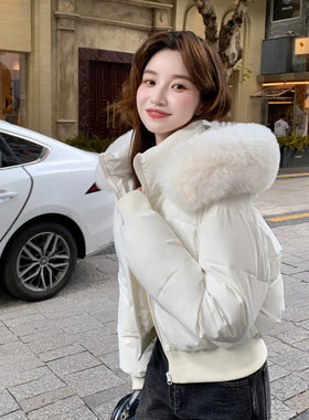 冬季女士超短款宽松大毛领加厚棉服欧美外贸新款棉衣2025冬季时尚