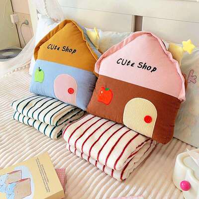 多arr巴枕胺爱小房子靠枕车载抱被子两办公室午可用睡枕头毯子二