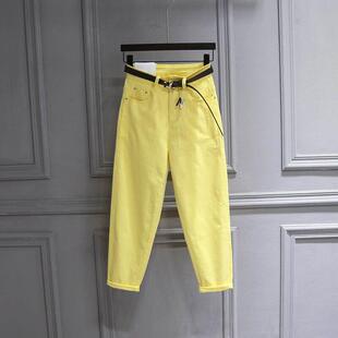 老爹哈伦裤 潮牌黄色休闲九分牛仔裤 女2025年春秋宽松显瘦简约时尚