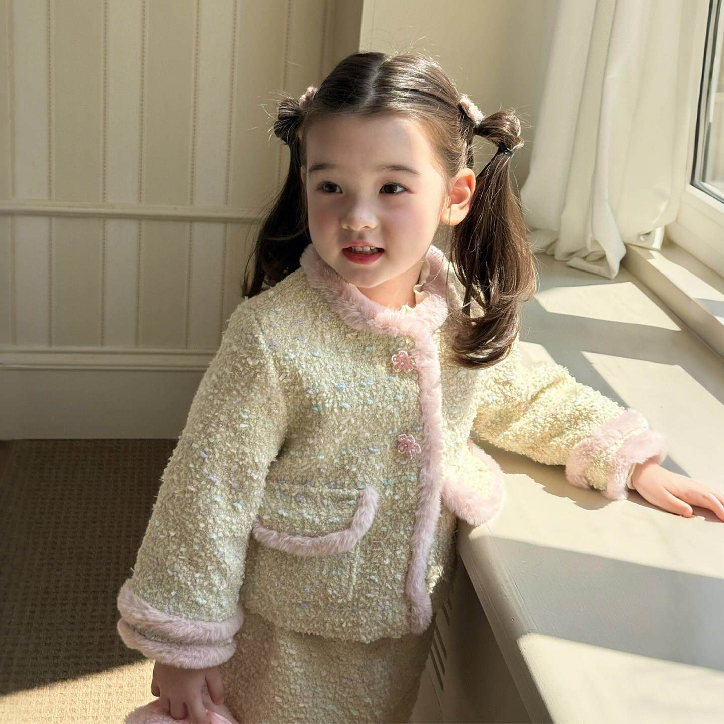 奶油baby女童小香风套装冬2025新款女宝宝新年两件套过年衣服洋气