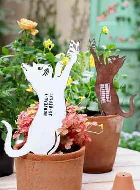 猫咪小花插户外阳台花园造景装饰ins风日系剪影摆件花盆铁艺插件