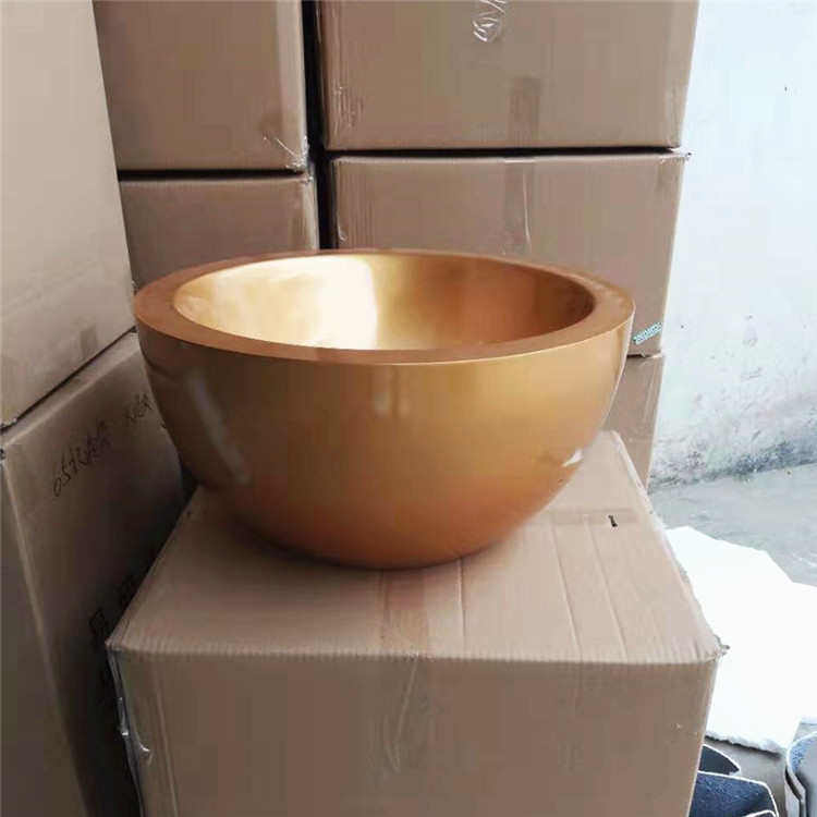 喷金色玻璃钢半圆碗花盆公司前台家居电视柜酒店会所桌面花艺瓶