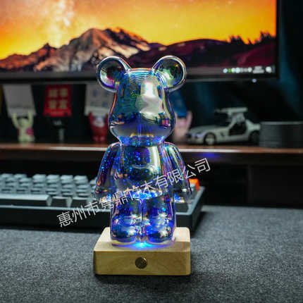 实木diy爱心小熊烟花玻璃小夜灯 摆件发光底座灯生日毕业礼物现货