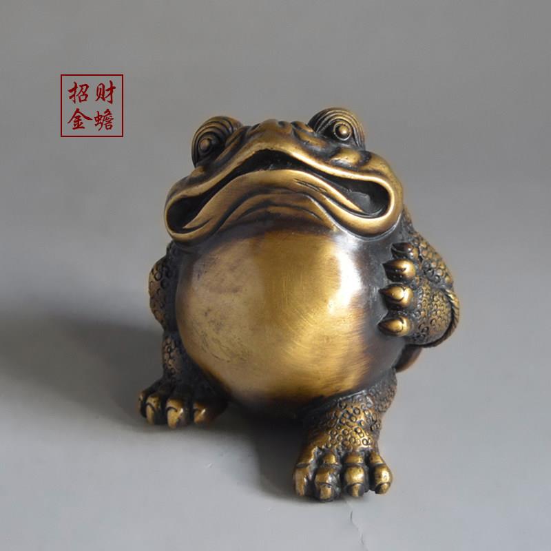 纯铜招财三腿金蟾蜍实心摆件店铺收银柜台办公桌金蝉客厅装饰工艺