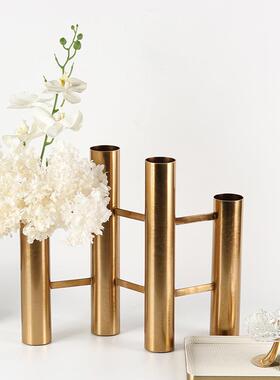 现代轻奢圆管栏栅花瓶样板间客厅电视柜餐桌茶几干花花器饰品摆件