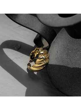 tt001高保色黄铜镀金指环ins冷淡风简约个性牛角包开口戒指女