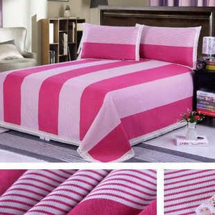 五股单夏季山东睡小格线子花三件套土布凉席布加厚老粗边款床单