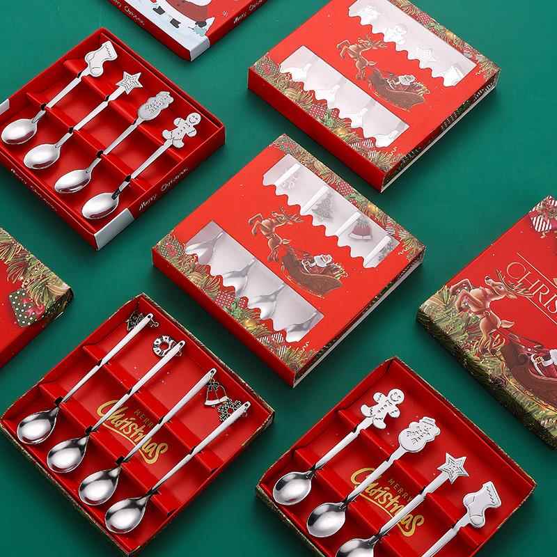创意不锈钢可爱勺子学生圣诞节勺子甜品咖啡冰激凌勺家用餐具套装