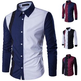 Men's spliced shirt long sleeved lapel shirt