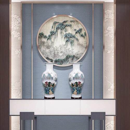 插花陶瓷器复古工艺品客厅摆件落电视柜景德镇竹书花瓶地大富贵房