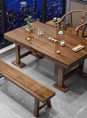 阳台实木茶桌新式大板茶桌VFE椅组合家中茶用简茶约小户型台办公