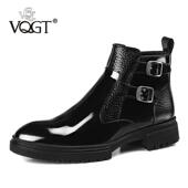 高档V加QG丁T季 马靴厚底大头男靴亮 冬漆皮皮靴男短靴真皮高帮皮鞋