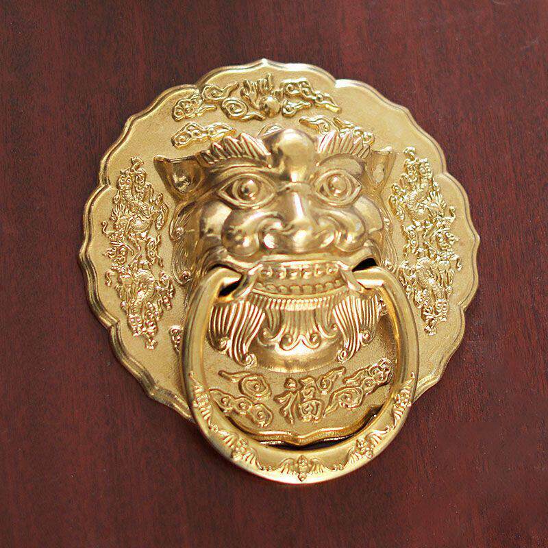 中式仿古大门拉手纯铜狮子头虎头麒麟头兽头门环老式古建木门把手