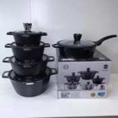 网纹10件套不粘锅大理石套锅铝锅麦饭石压铸锅套装