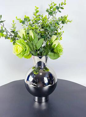 现代银色不锈钢镜面几何装饰花器电视柜餐桌桌面创意插花摆件