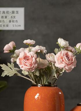 高档景德装镇橙色新中式陶瓷花瓶家陶居软饰品插花罐轻奢台摆件装