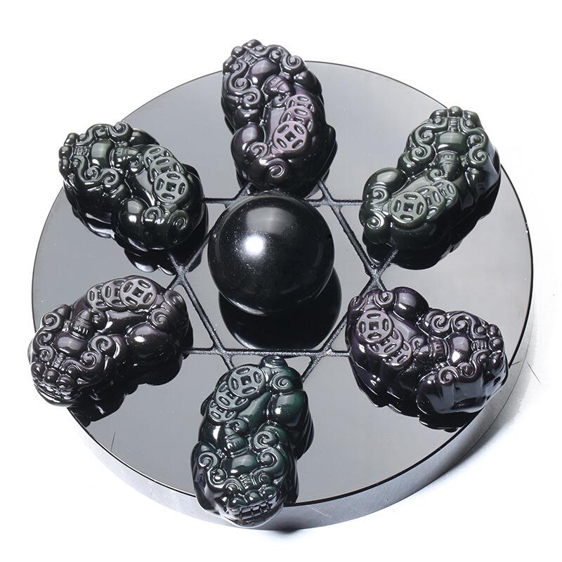 天然彩虹眼黑曜石三钱貔貅七星阵三钱皮丘家居摆件办公室饰品