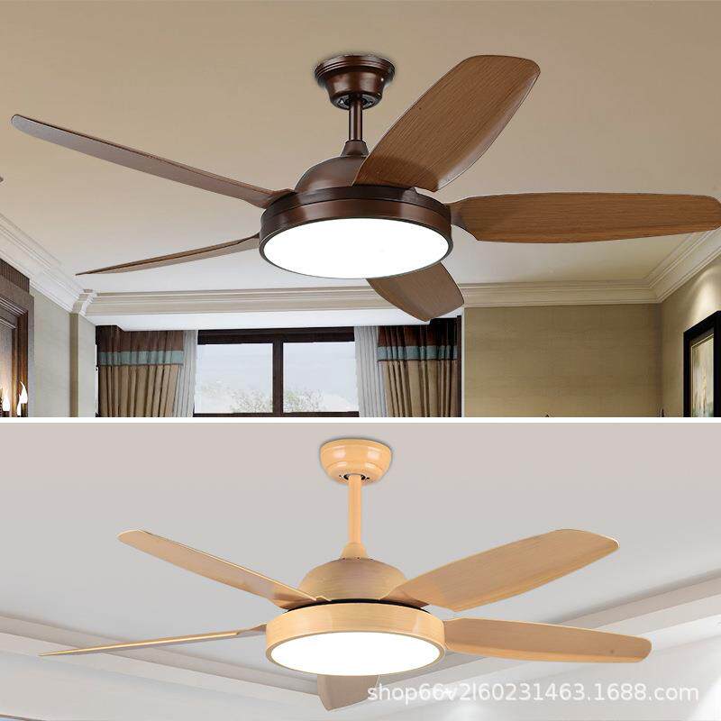 北欧风扇灯家用简约餐厅客厅卧室低楼层吸顶电扇带灯复古木叶吊扇