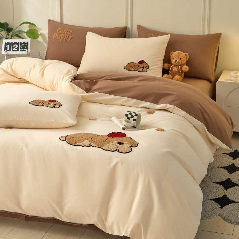 秋冬A类纯棉加厚磨毛床上四件套100全棉毛巾绣卡通被套床单人床品