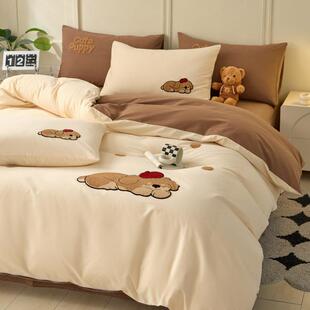 秋冬A类纯棉加厚磨毛床上四件套100全棉毛巾绣卡通被套床单人床品