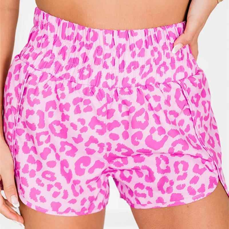 Fashion leopard shorts casual pink print slim waist for